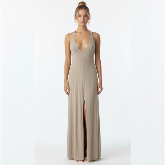 ZARA NWT Boho Beachy Backless Maxi Dress S Taupe Tassel Fringe Detail Minimalist - Picture 2 of 16